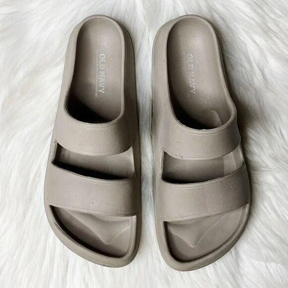 Old Navy Strappy Slide on Sandals Beige Grey Size 1 - Picture 4 of 7